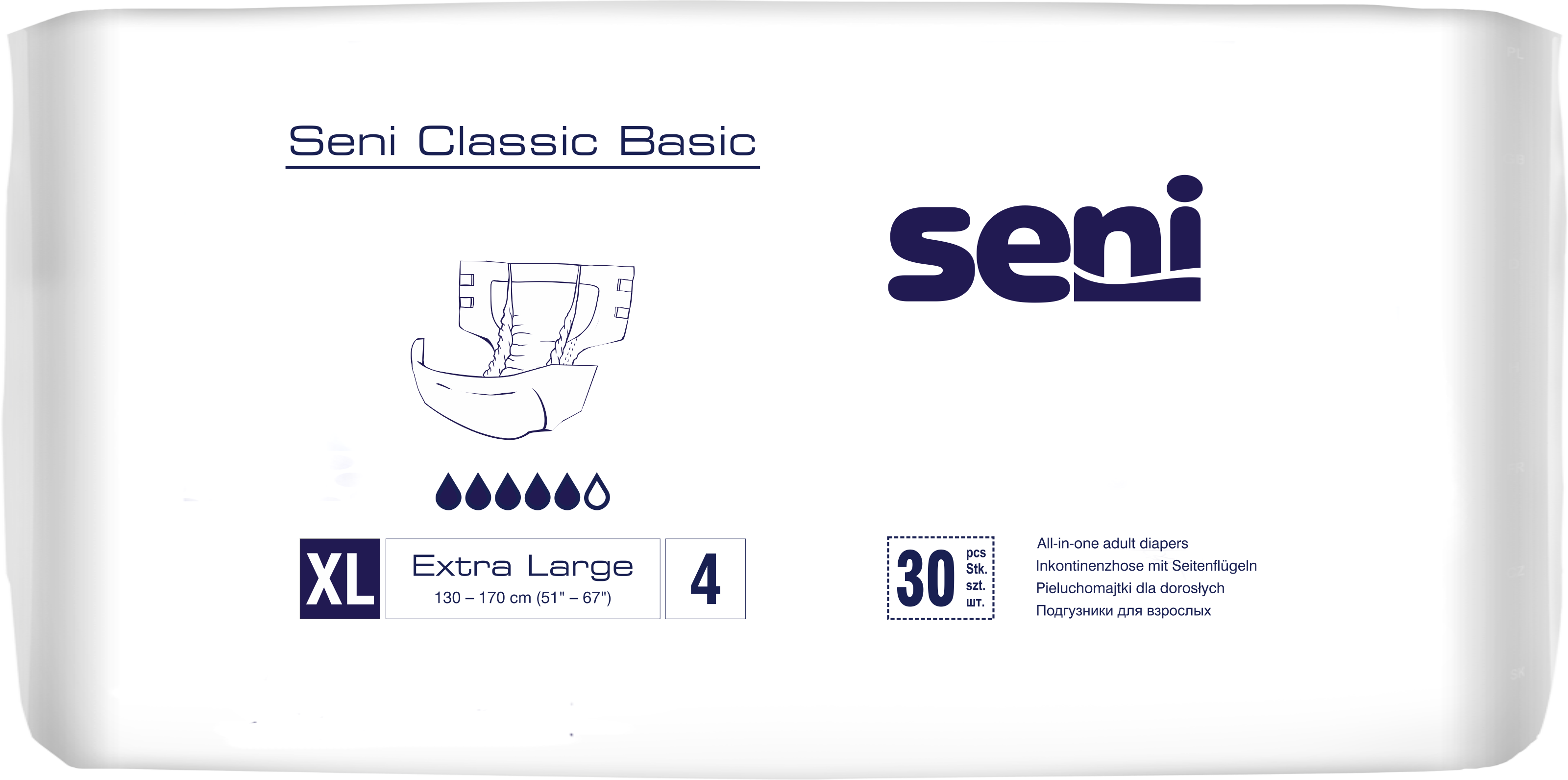 Seni Classic Basic Extra Large - 30 Windeln bei mittlerer bis schwerer Harn- und Stuhlinkontinenz