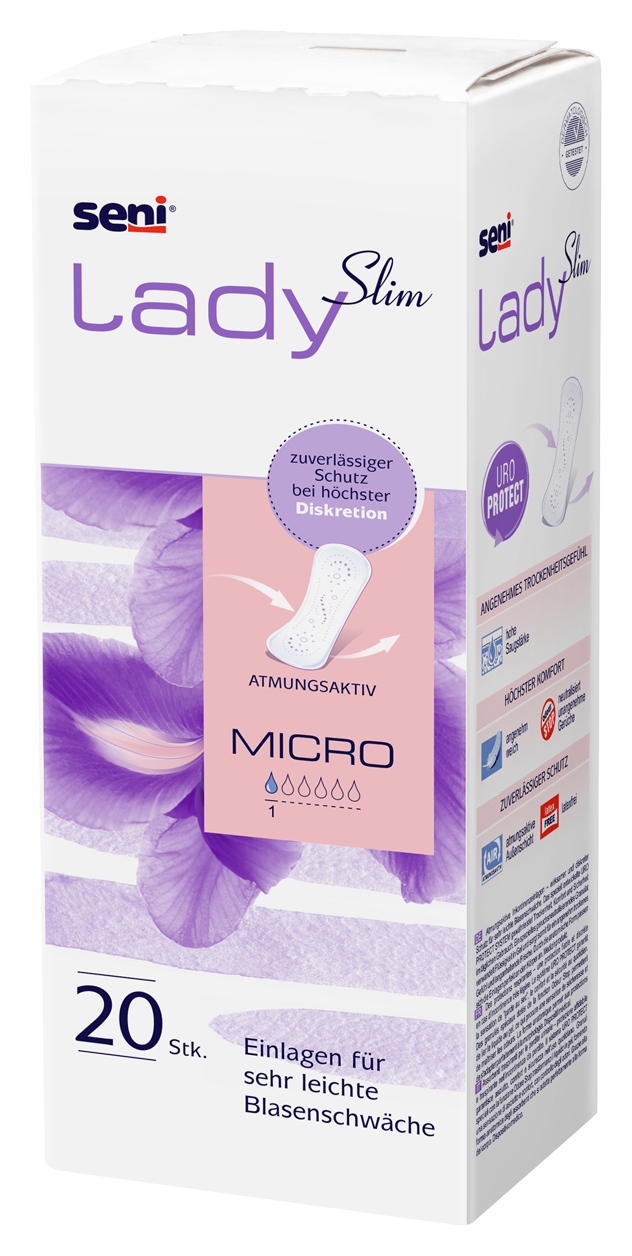 Seni Lady Slim Micro (1 Tropfen) - 20 Einlagen für Frauen mit sehr leichter Blasenschwäche Seni Lady Slim Micro (1 Tropfen) - 20 Einlagen für Frauen mit sehr leichter Blasenschwäche