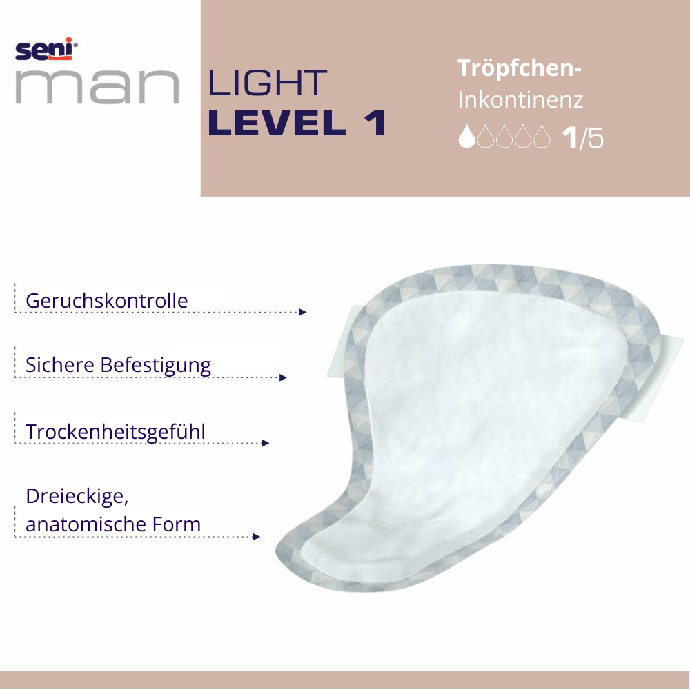 Seni Man Light Level 1 (1 Tropfen) - 15 Einlagen für Männer bei tröpfelnder und leichter Harninkontinenz