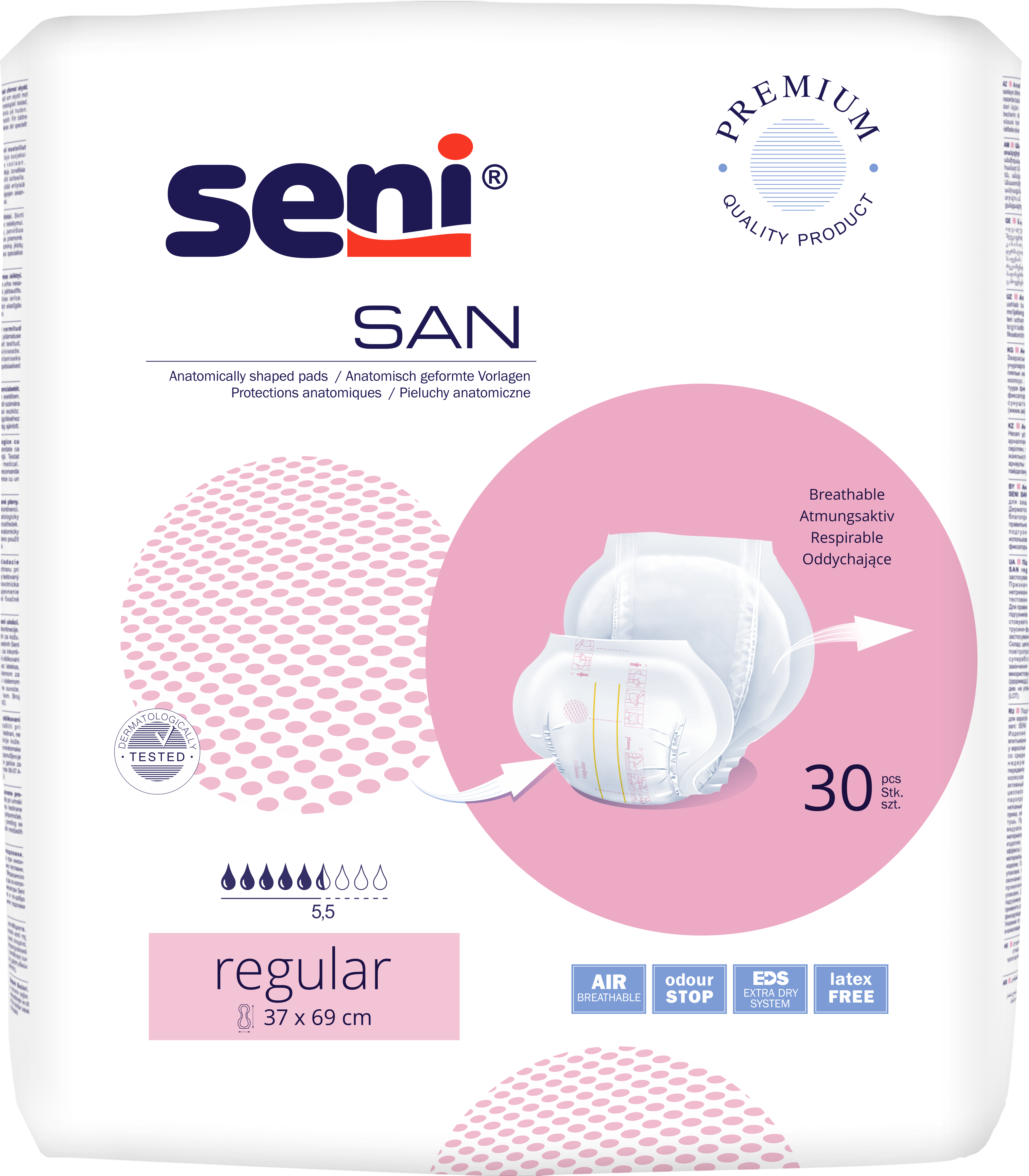 Seni San Regular - 30 Inkontinenzvorlagen für Menschen mit eingeschränkter Mobilität und mittlerer Blasenschwäche