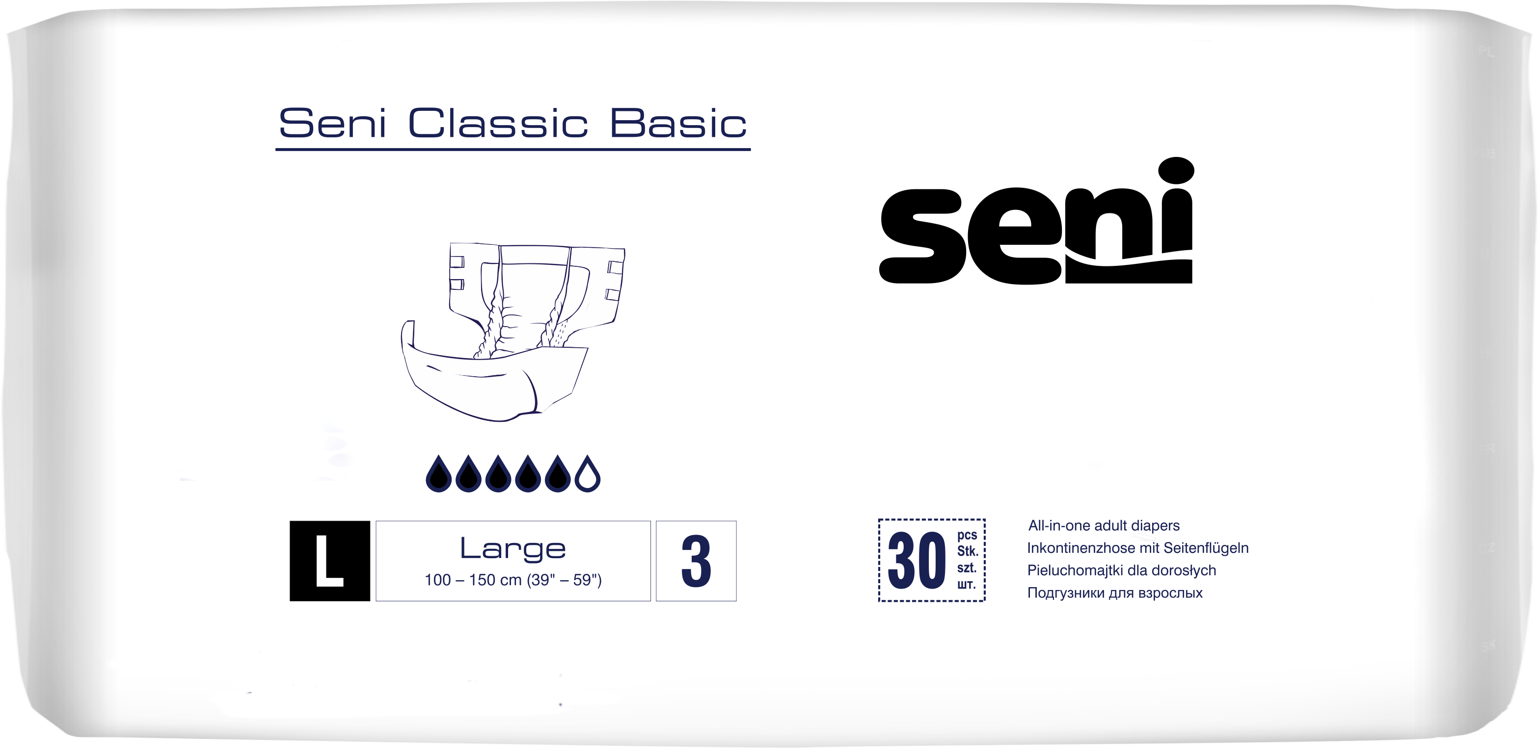 Seni Classic Basic Large - 30 Windeln bei mittlerer bis schwerer Harn- und Stuhlinkontinenz