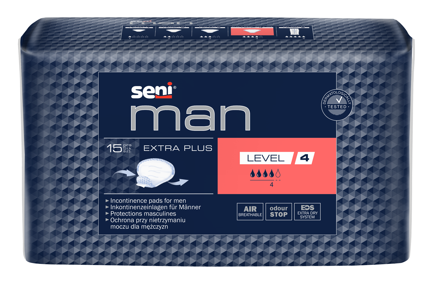 Seni Man Extra Plus Level 4 (4 Tropfen) - 15 Einlagen für Männer bei leichter und mittlerer Harninkontinenz Seni Man Extra Plus Level 4 (4 Tropfen) - 15 Einlagen für Männer bei leichter und mittlerer Harninkontinenz